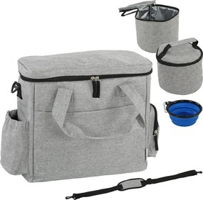 PawHut Transportowa torba dla psa z wieloma przegrodami, 2 pojemnikami na karmę, składana miska silikonowa, 38 x 17 x 35 cm, jasnoszara | Aosom PL