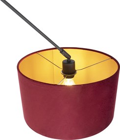 Lampa wisząca czarna z czerwonym aksamitnym kloszem ze złotem 35 cm - Blitz