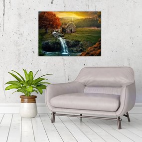 Obraz na szkle domku w bajkowym krajobrazie (70x50 cm)