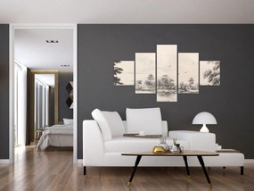 Obraz - Rysunek krajobrazu w stylu vintage (125x70 cm)