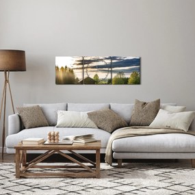 Obraz domku na łące (z zegarem) (90x30 cm)