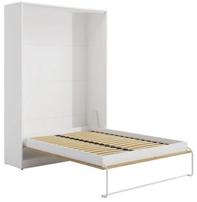 Łóżko chowane w ścianie w ścianie 160 x 200 cm - Otwieranie pionowe ręczne - Kolor: Naturalny i biały - BEGANIO