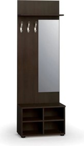 Garderoba z szafką na buty i lustrem PRIMO WOOD, 3 haczyki, półka, tekstura drewna pionowa, wenge