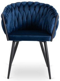 Krzesło Tapicerowane Plecione do Salonu ELENA Granatowe Welurowe Nowoczesne Loft
