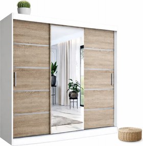 Szafa przesuwna 200 cm biały + dąb sonoma K4-T62