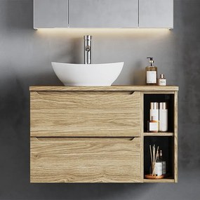 Zestaw do Łazienki 80cm Szafka Regał Blat Dąb Olejowany Etna