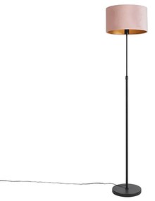 Lampa stojąca czarna z różowym aksamitnym kloszem ze złotem 35 cm - Parte