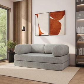 Masseno Sofa piankowa EIREN z funkcją spania, Kanapa z pianki do salonu, Bezmontażowa, Tkanina bucle – Jasnoszary QUELLE 83