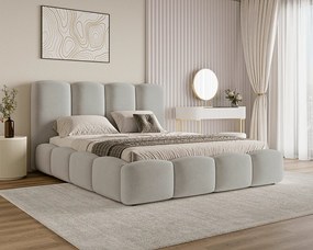 BESILIO Łóżko chmurka z pojemnikiem i stelażem 180x200 Puffy - welurowe łóżko tapicerowane - Jasnoszary