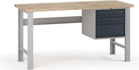 Stół warsztatowy G7, blat bukowy, 1700 x 685 x 840 mm, 1x kontener, 3x szuflada, grafitowy