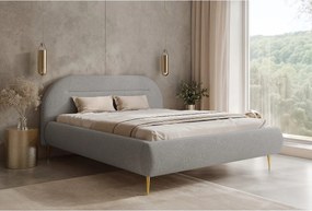 BESILIO Nowoczesne łóżko z pojemnikiem 160x200 Apolline II - łóżko zaokrąglone wezgłowie, miękka tkanina pluszowa, łóżko na wysokich nogach- Jasnoszary