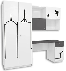Biało-grafitowy zestaw mebli młodzieżowych G9-H32