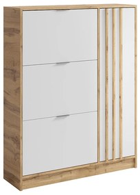 Szafka na buty jednodrzwiowa z 3 odchylanymi przegrodami - Naturalny i Biały - JANAKIA