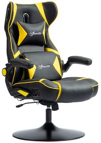 Vinsetto Fotel Gamingowy z funkcją bujania i głośnikami, wsparciem lędźwiowym i nakładką na kark, do pokoju gracza, Skóra Ekologiczna, Żółty+Czarny