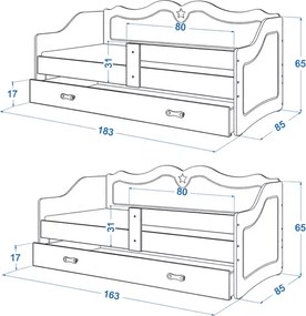 Łóżko tapicerowane Corsi z szufladą 160x80 / 180x80 – białe, szare, pudrowy róż