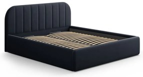 Ciemnoniebieskie tapicerowane łóżko dwuosobowe ze schowkiem ze stelażem 160x200 cm Juno – Windsor &amp; Co Sofas