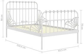 Białe metalowe łóżko rosnące z dzieckiem rozsuwane 80x130/200 cm Monati