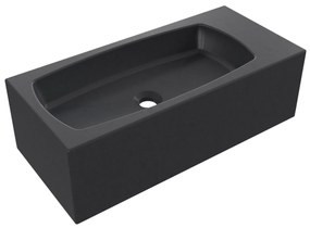 Umywalka betonowa wisząca / nablatowa prostokątna bez otworu na baterię 65 x 30 cm z półką ZALM | różne kolory : Kolor - Czarny, Typ montażu - nablatowa