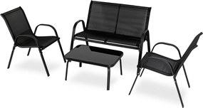 Zestaw Mebli Ogrodowych MINNESOTA Czarny Ławka Krzesła Stolik Tarasowy Siatka Nowoczesny