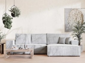 Jasnoszary rozkładany/ze schowkiem narożnik z tkaniny szenilowej (prawostronny/z szezlongiem) Maze – Maison de Rêve