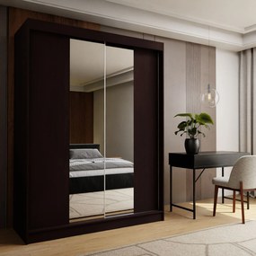 Szafa Przesuwna LUCENZA 150 cm z Lustrem Szafa Dwudrzwiowa Wenge