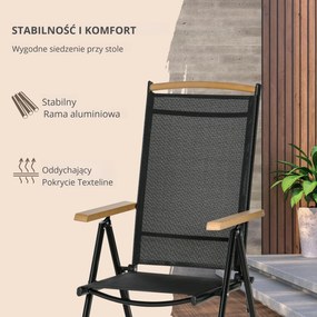 Outsunny Składany zestaw mebli balkonowych, stół+6 krzeseł, aluminium, czarny | Aosom PL