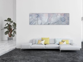 Obraz - Niebieskie kwiaty na ścianie (170x50 cm)