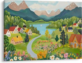 Obraz - Wioska w górach (70x50 cm)