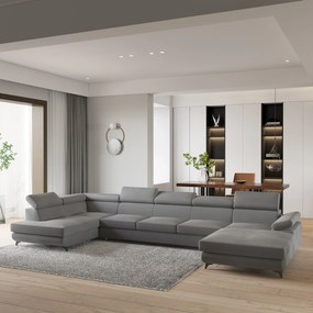 Masseno Narożnik MONTIVA z funkcją spania i pojemnikiem na pościel Narozniki U, Rozkładana sofa - Szary, MONOLITH 85