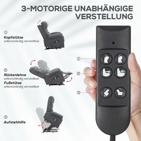 HOMCOM Fotel podnoszący, elektryczny fotel relaksacyjny z funkcją masażu, fotel tapicerowany z funkcją podnoszenia, metal, tkanina, szary