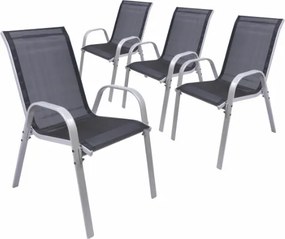 Zestaw 4 krzeseł ogrodowych BARI, stal i tekstylen, czarne