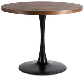 Zestaw Stół Okrągły LINO 100 cm Dąb Rustykalny/Czarny i 4 Krzesła DALVIN Czarne Ekoskóra Nowoczesne Loft