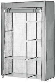 HOMCOM Szafka z materiału Szara z 6 półkami i szyną na ubrania Rozwiązanie do przechowywania | Aosom PL