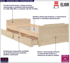 Drewniane łózko dla chłopca z szufladami 90x200 - Kamos