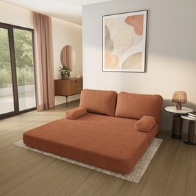 Masseno Sofa piankowa NIKSI z funkcją spania, Kanapa z pianki do salonu, Bezmontażowa, Tkanina bucle – Miedziany QUELLE 54