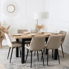 Zestaw Stół Rozkładany SKUBI 120-160 cm Dąb Craft/Czarny i 6 Krzeseł Tapicerowanych CHRIS Beżowych Nowoczesnych