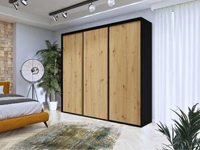 Szafa przesuwna czerń + dąb artisan + czarne paski F9-B78