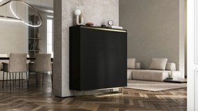 Wysoka komoda ryflowana Selene 2D3SZ, czarna na złotych płozach