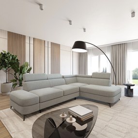 Masseno Narożnik AVISE z funkcją spania i pojemnikiem na pościel Narozniki L, Rozkładana sofa - Jasnoszary, QUELLE 83