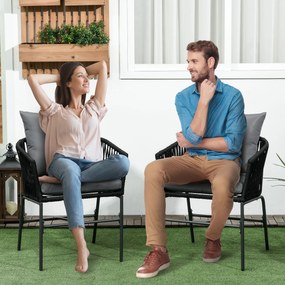 Outsunny Krzesła Ogrodowe, 2 szt., Design Boho, Poduszki na Siedzisko i Oparcie, Wygodna Powierzchnia Siedziska, Rama Metalowa, Czarny