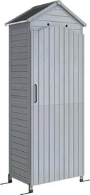 Outsunny Drewniany schowek ogrodowy, wysoki schowek na narzędzia z regulowanymi półkami, magnetyczne drzwi, galwanizowany dach, wentylacja | Aosom PL