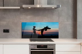 Panel szklany do Kuchni Sylwetki Ludzi o Zachodzie Słońca