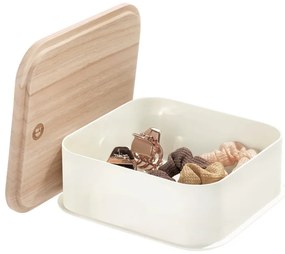 Biały pojemnik z pokrywką z drewna paulownia iDesign Eco, 21,3x21,3 cm