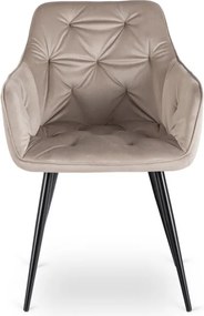 Zestaw Stół Prostokątny Rozkładany VICTOR 160-240 cm Czarny Marmur i 4 Krzesła MODESTO Beżowe Welurowe Nowoczesne