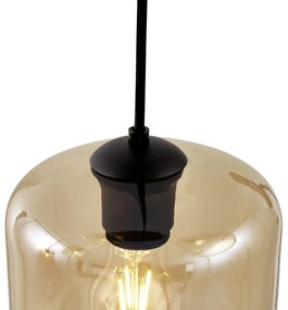 Nowoczesna lampa wisząca czarna z bursztynowym szkłem 5-punktowa - Sheena Nowoczesny Oswietlenie wewnetrzne