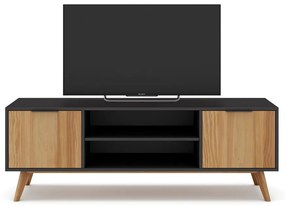 Czarno-naturalna szafka pod TV z drewna sosnowego 140x53 cm Lavis – Marckeric