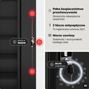 Szafa na akta kartotekowa na klucz czarna, 450x1850x600 mm: ALEX D600
