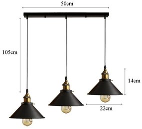 Lampa sufitowa metalowa klosz retro wisząca AT32-3SZ-Black