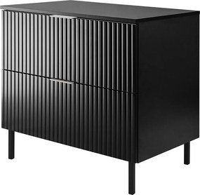 Szafka pod umywalkę, czarna, 80 x 77 x 46 cm, uchwyt srebrny, nogi czarne + blat