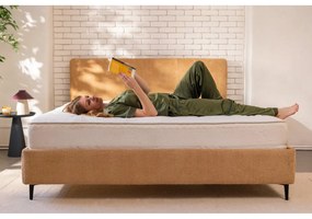 Musztardowe tapicerowane łóżko dwuosobowe ze stelażem 160x200 cm Noira Slim – Bonami Selection
